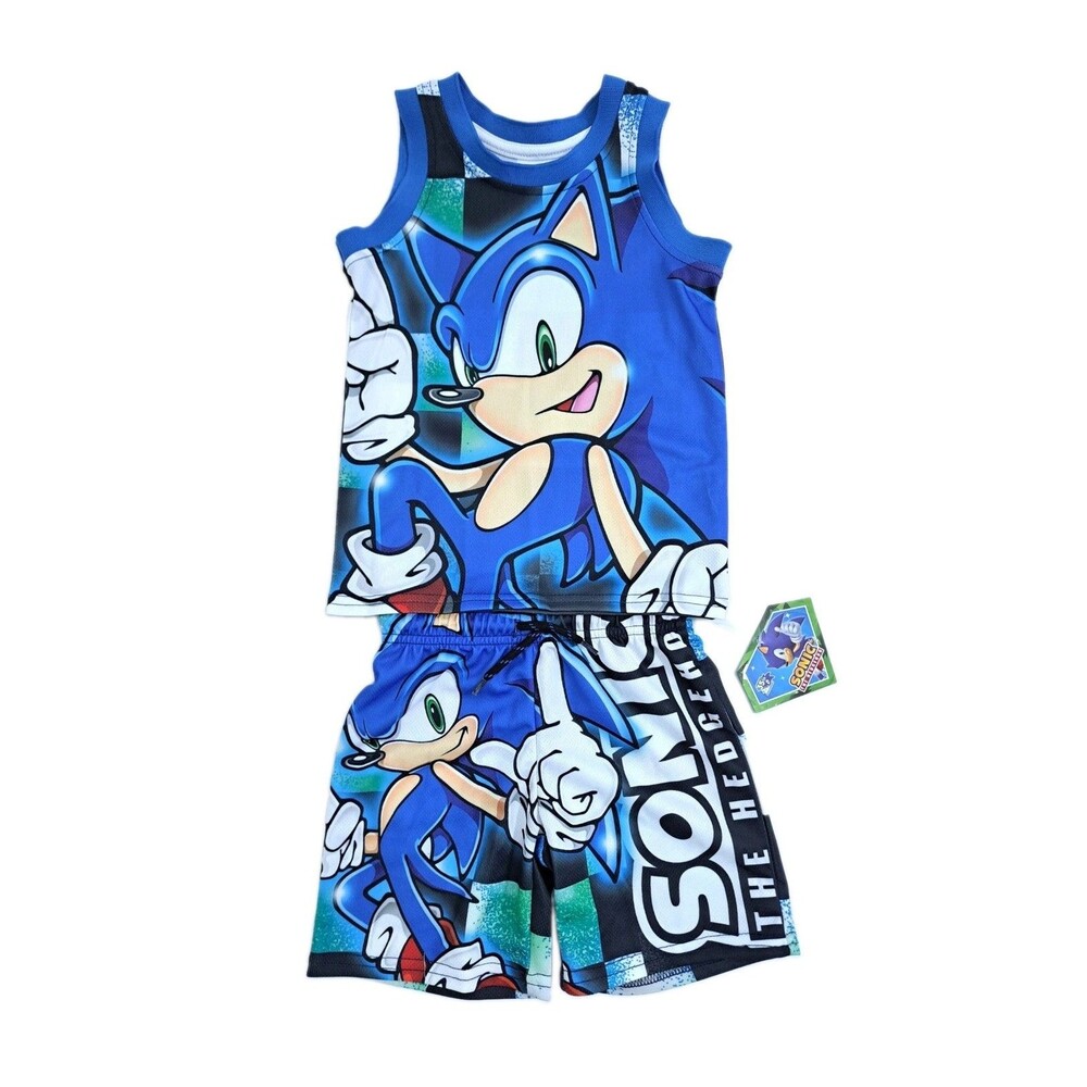 SEGA Sonic the Hedgehog 2 Piece Tank Shirt Shorts Set Size 4 Blue Black Green